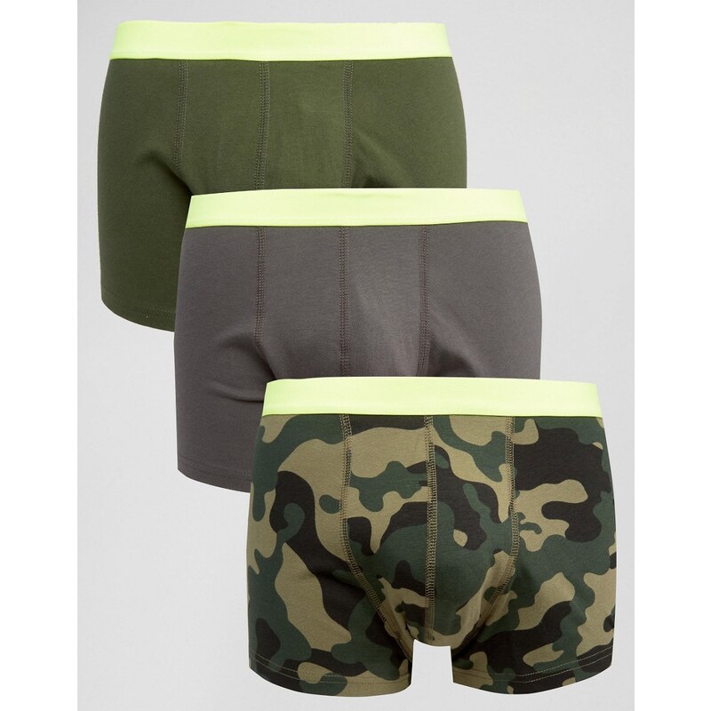 ASOS - Unterhosen mit Tarnmuster und neonfarbenem Bund im 3er-Pack, 20% SPAREN - Grün