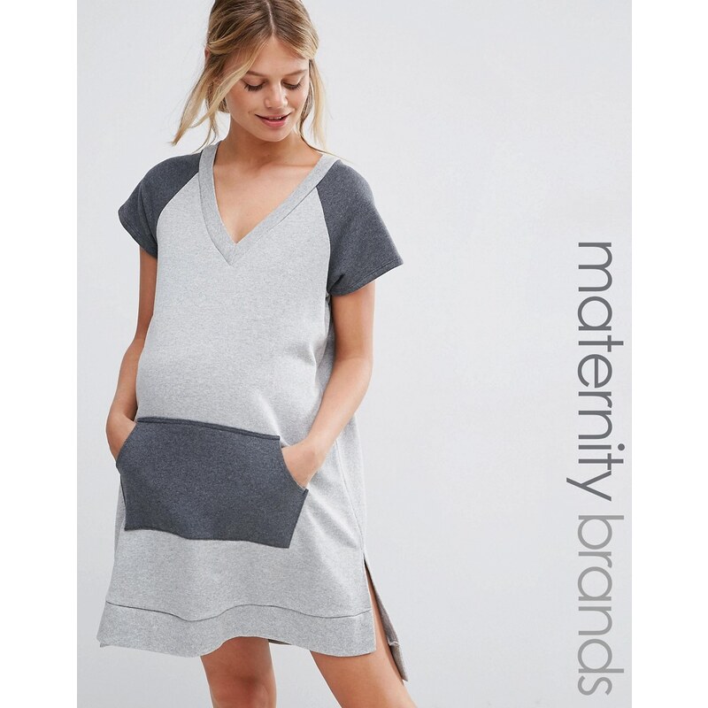 Bluebelle Maternity - Tief ausgeschnittenes Sweatshirt-Kleid - Grau