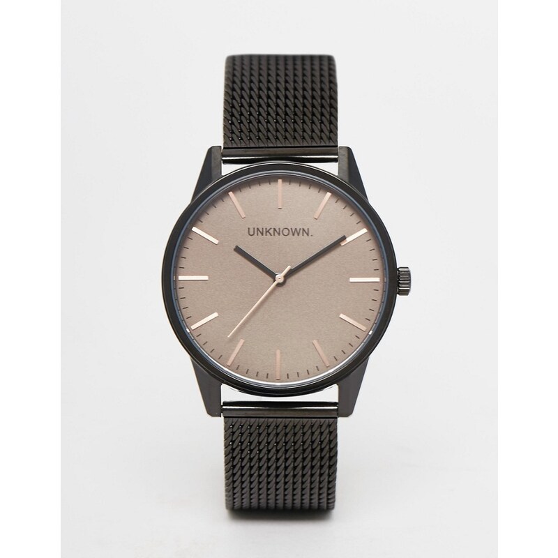 UNKNOWN - Klassische Uhr mit Netzarmband und braunem Zifferblatt - Schwarz