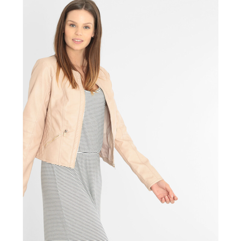 Jacke aus Kunstleder ohne Kragen Altrosa, Größe 38 -Pimkie- Mode für Damen