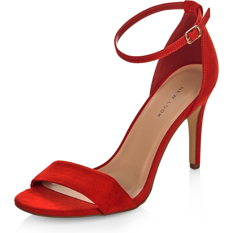 New Look Leuchtend rote Sandaletten mit Fesselriemen aus Wildlederimitat
