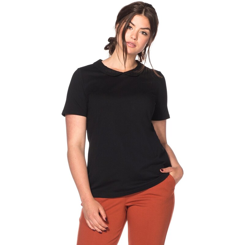 Große Größen: sheego Trend T-Shirt mit Bubikragen, schwarz, Gr.40/42-56/58