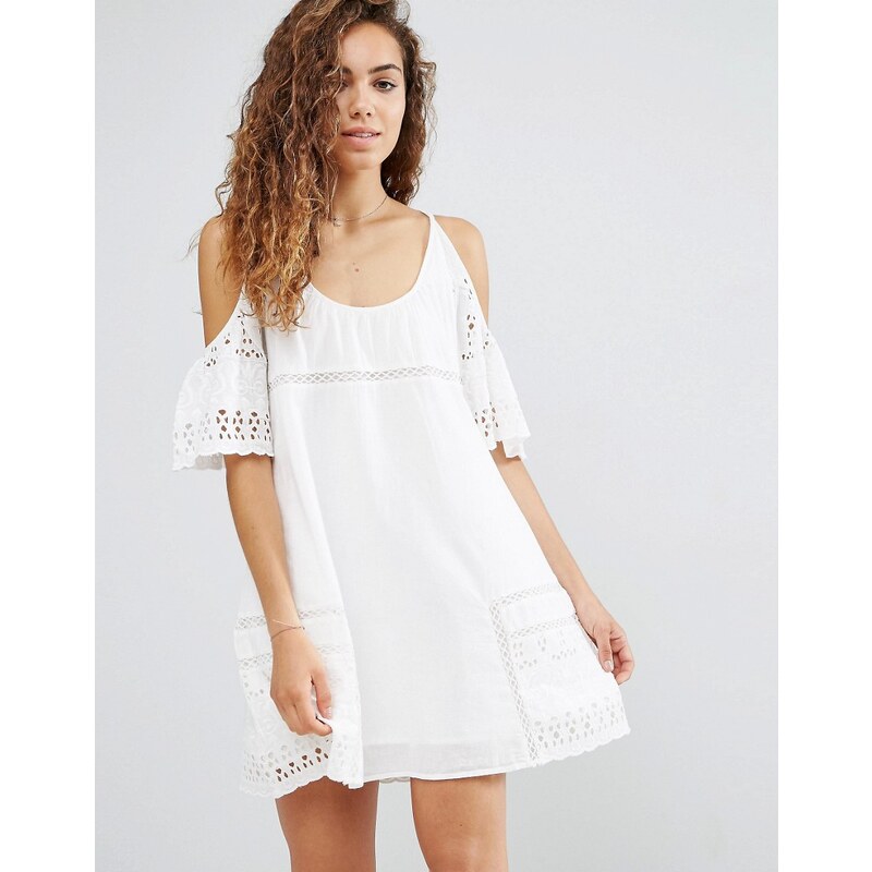 d.RA Nancy - Kleid mit freier Schulter und Eyelet-Design - Weiß