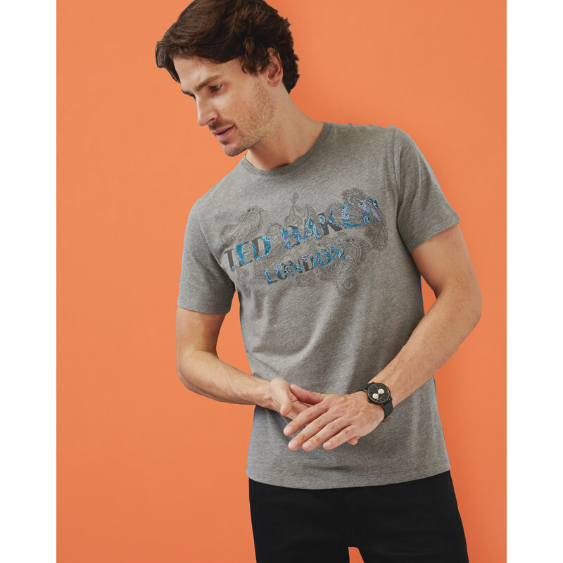 Ted Baker Baumwoll-T-Shirts mit grafischem Paisley-Print Grau meliert