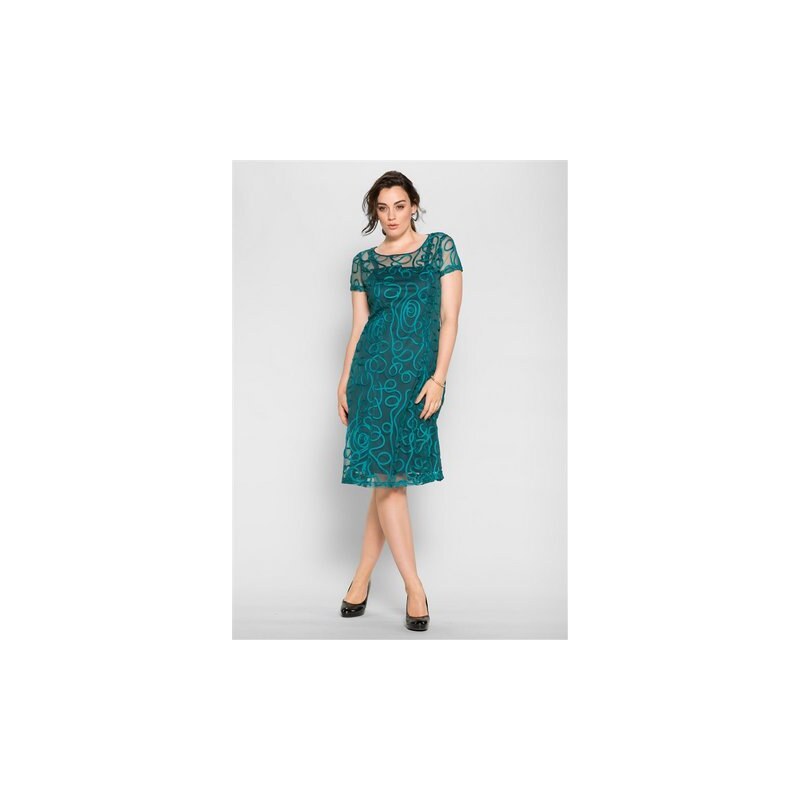SHEEGO STYLE Damen Style Spitzenkleid mit kurzem Arm grün 40,42,44,46,48,50,52,54,56,58