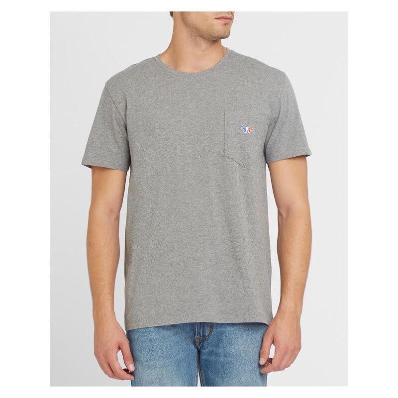 MAISON KITSUNÉ Graues Pocket-T-Shirt mit Aufnäher