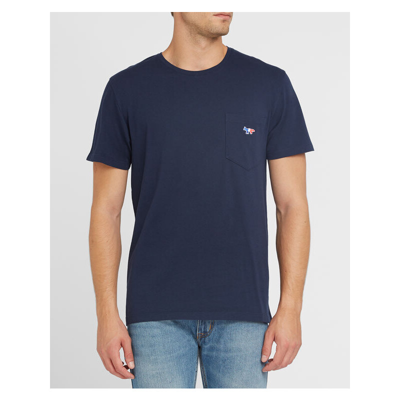 MAISON KITSUNÉ Pocket-T-Shirt mit Aufnäher in Marineblau