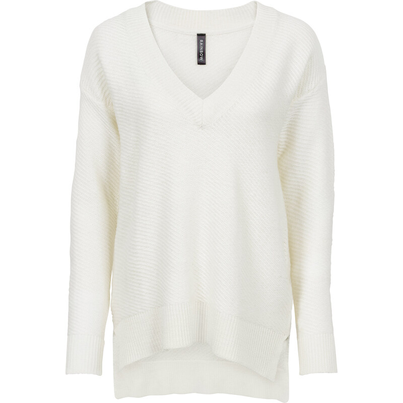 RAINBOW Oversize-Pullover langarm in weiß für Damen von bonprix