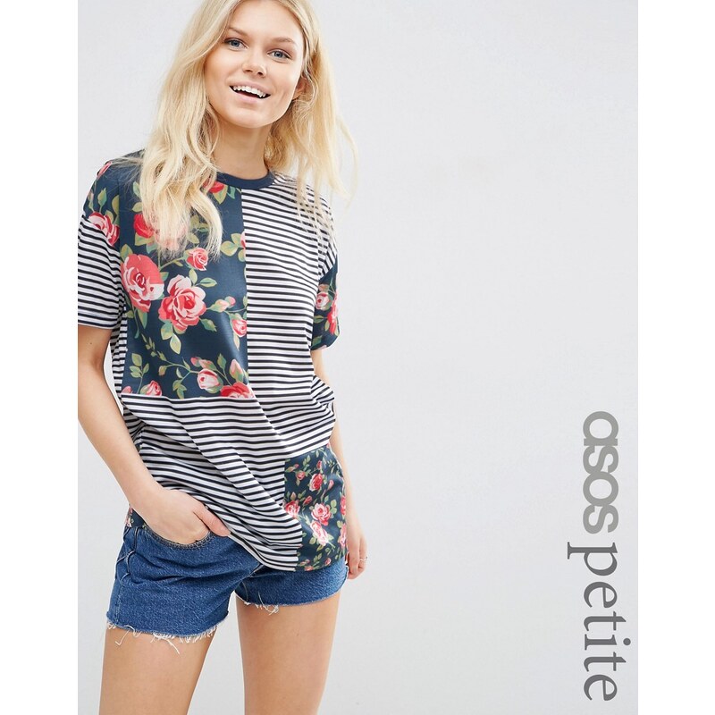 ASOS PETITE - T-Shirt im Mustermix mit Blumen und Streifen - Mehrfarbig