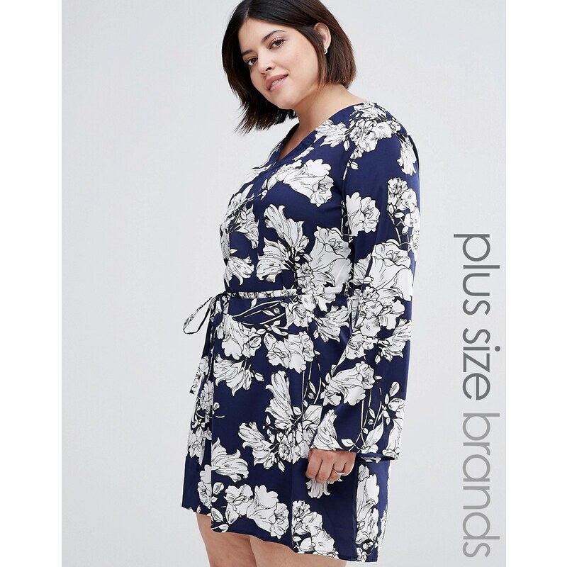 AX Paris Plus - Tunika-Hemdkleid mit Blumenprint - Blau
