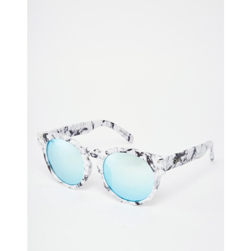 Quay Australia Quay - High Emotion - Runde, marmorierte Sonnenbrille mit verspiegelten Gläsern - Weiß