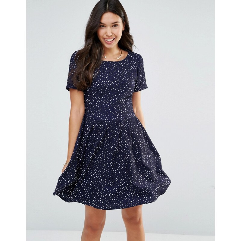 Yumi - Kleid mit kurzen Ärmeln und Bindung hinten mit Punktedruck - Marineblau