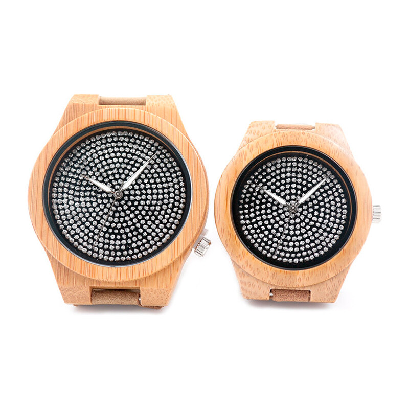 Lesara Bambus-Armbanduhr mit Strass-Verzierung - Für Herren