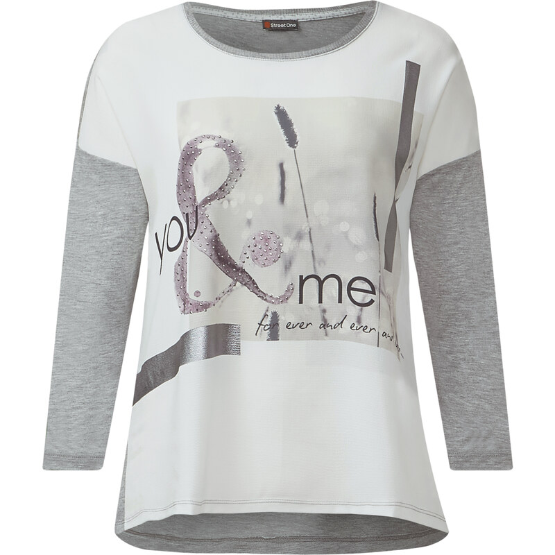 Street One Materialmix-Shirt Giulia - ghost grey melange, Damen