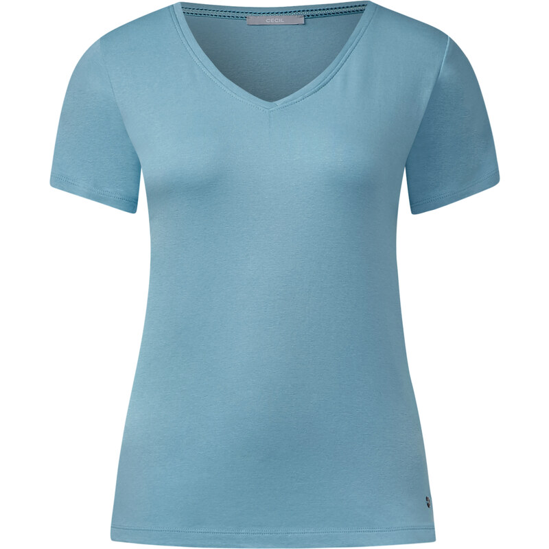 Cecil V-Neck Shirt im Basic Style - glazed neptune blue, Herren