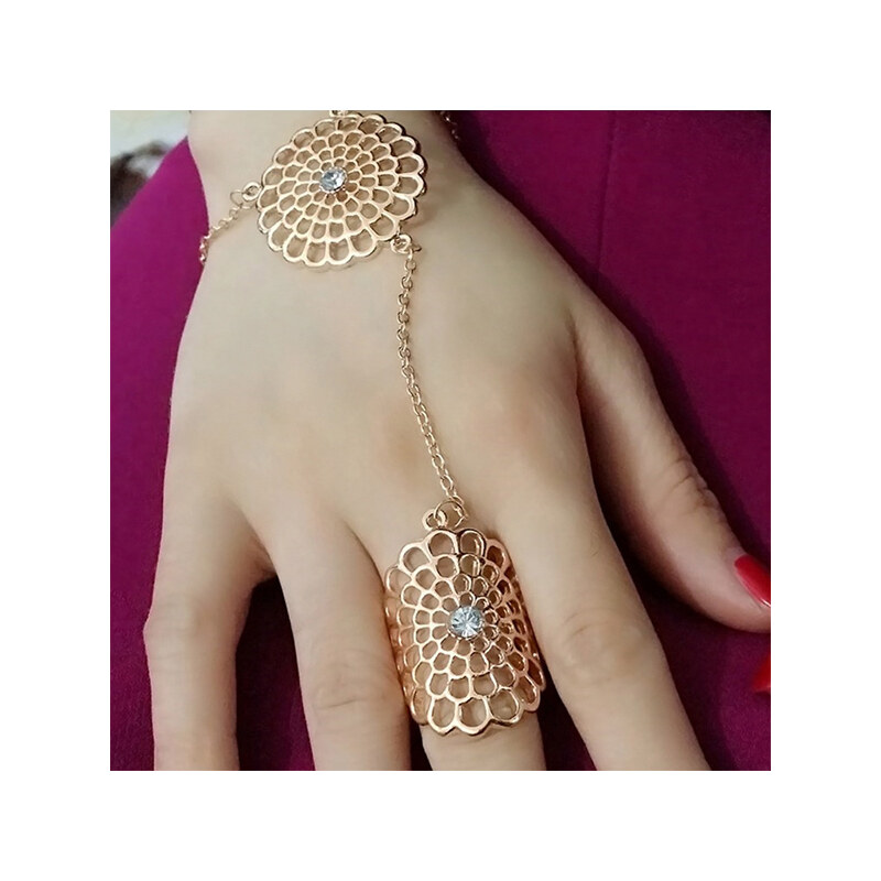 Lesara 2er-Set Handkette mit Ring im floralen Design - Gold