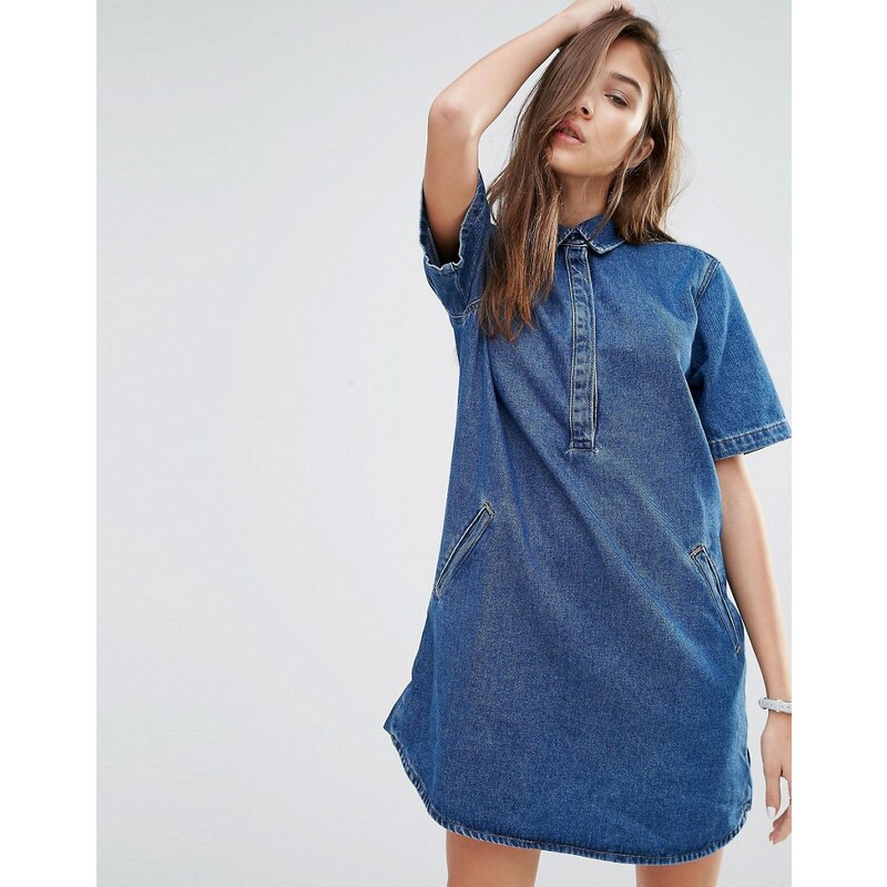 Pull&Bear - T-Shirt-Kleid aus Denim - Blau