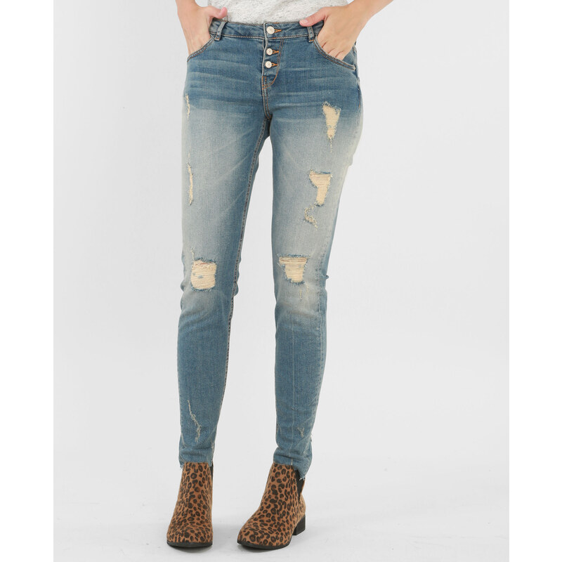 Slim-Jeans mit Destroy-Effekt Denimblau, Größe 38 -Pimkie- Mode für Damen