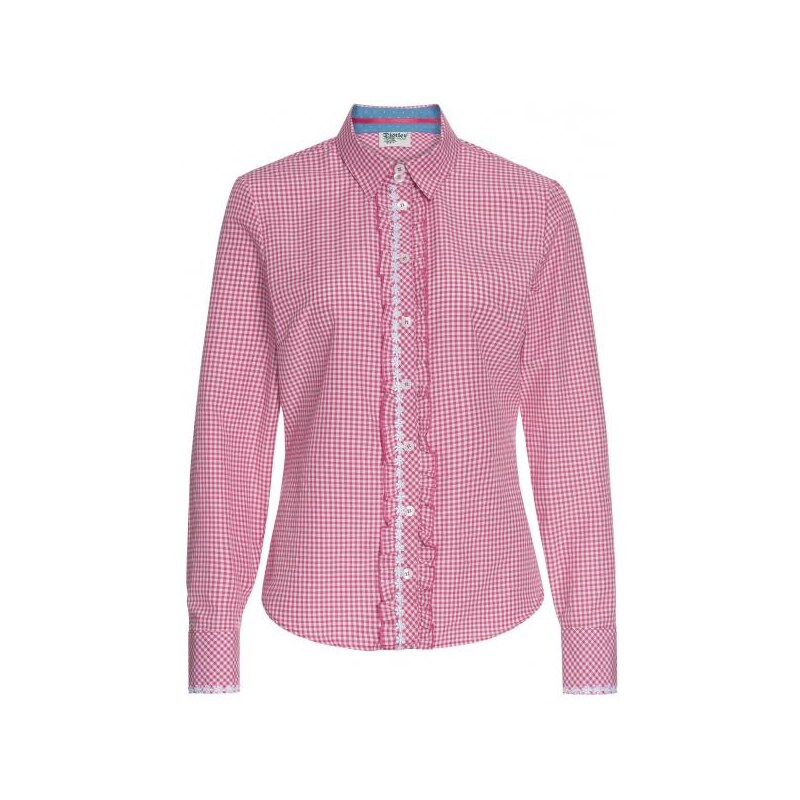 Distler Bluse mit Rüschen und Muster-Mix, pink