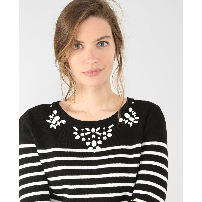 Matrosen-Pullover mit Strass Schwarz, Größe S -Pimkie- Mode für Damen