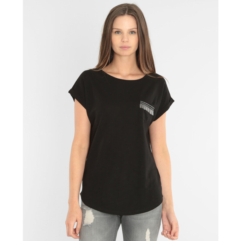 T-Shirt mit verspielter Tasche Schwarz, Größe L -Pimkie- Mode für Damen