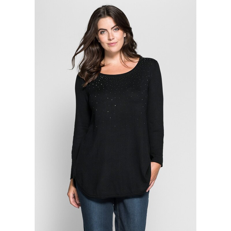 Große Größen: sheego Style Pullover mit Ziersteinen, schwarz, Gr.40/42-56/58
