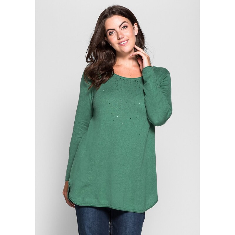 Große Größen: sheego Style Pullover mit Ziersteinen, seegrün, Gr.40/42-56/58