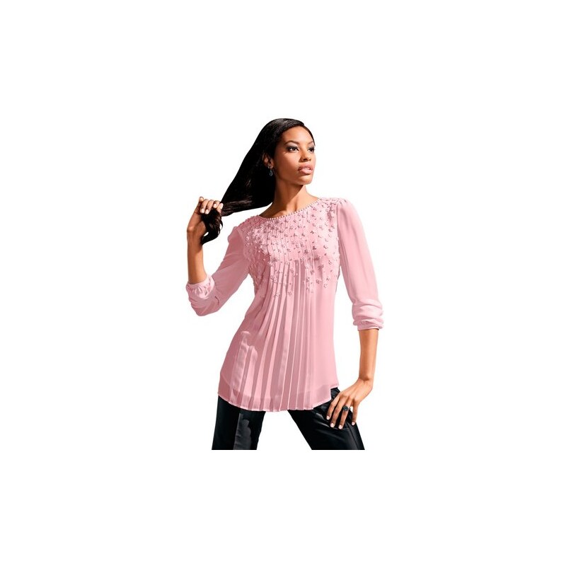 Damen Lady Bluse in fließender leicht transparenter Chiffon-Qualität LADY rosa 38,42,44,46,48,50,52,54