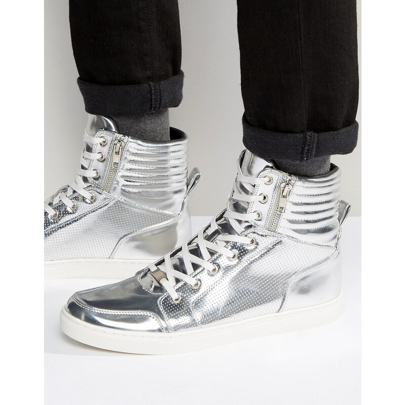 ASOS - Knöchelhohe Sneaker in Silber-Metallic mit Reißverschlüssen - Silber