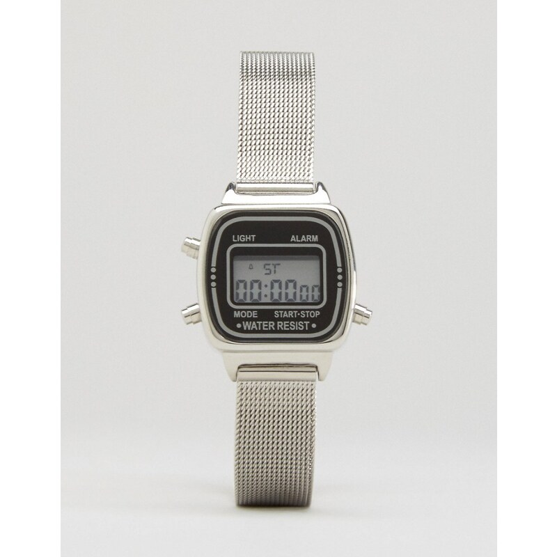 ASOS - Digitale Uhr mit Netzarmband - Silber
