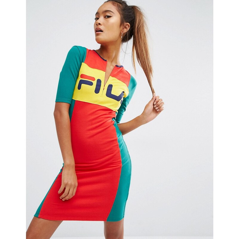 Fila - T-Shirt-Kleid mit Reißverschluss vorn in Colorblock-Optik - Mehrfarbig