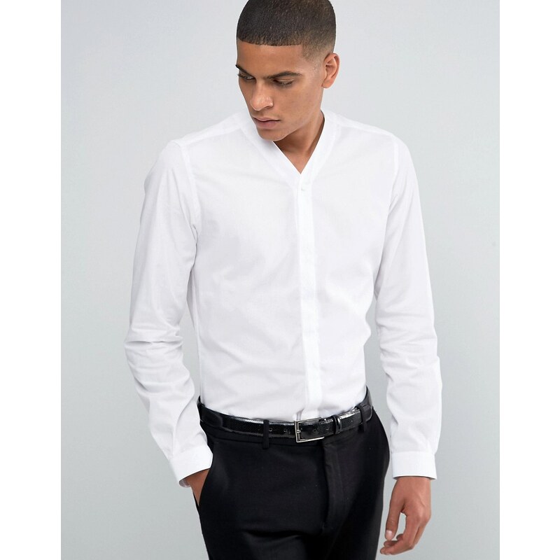 Hart Hollywood by Nick Hart - Elegantes, schmales Hemd mit V-Ausschnitt - Weiß