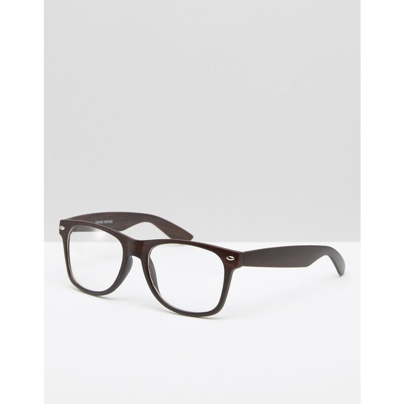 Jeepers Peepers - Rechteckige Hornbrille mit durchsichtigen Gläsern in Schwarz - Schwarz