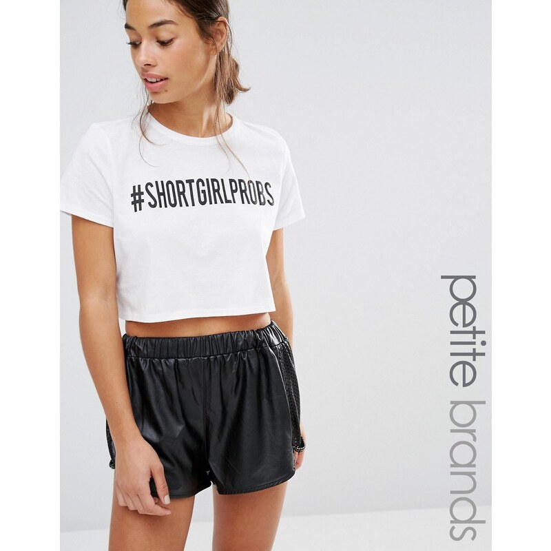 Missguided Petite - Exklusives, kurzes T-Shirt mit Slogan - Weiß