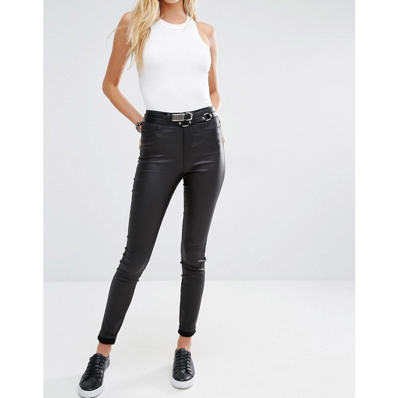 Noisy May - Lexi - Beschichtete Skinny-Jeans mit hohen Bund - Schwarz