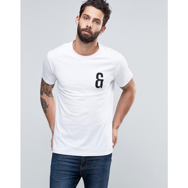 Only & Sons - T-Shirt mit Rundhalsausschnitt und Stickerei auf der Brust - Weiß