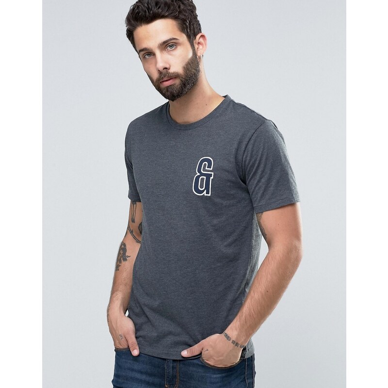 Only & Sons - T-Shirt mit Rundhalsausschnitt und Stickerei auf der Brust - Grau