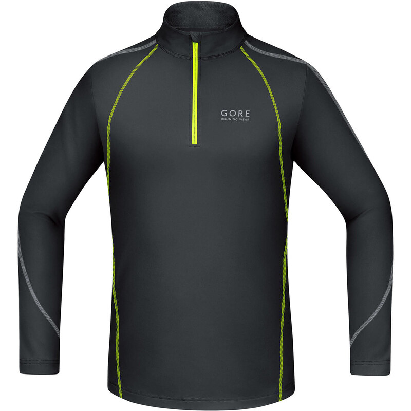 Gore Running Wear: Herren Laufshirt / Langarmshirt Essential Zip Shirt long, schwarz/gelb, verfügbar in Größe M,XL,XXL