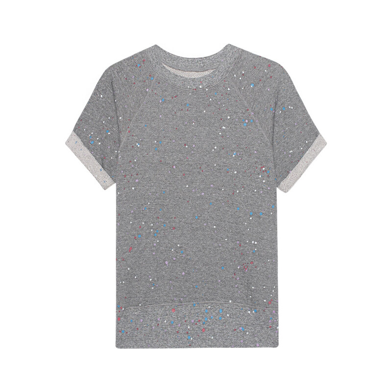 CURRENT/ELLIOTT Rolled Sleeve Sweatshirt Grey Paint Splatter