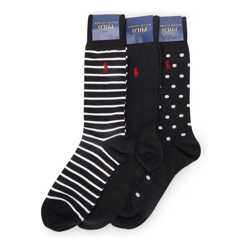 POLO Ralph Lauren Dreierpack gepunktete und gestreifte Socken in Schwarz und Weiß