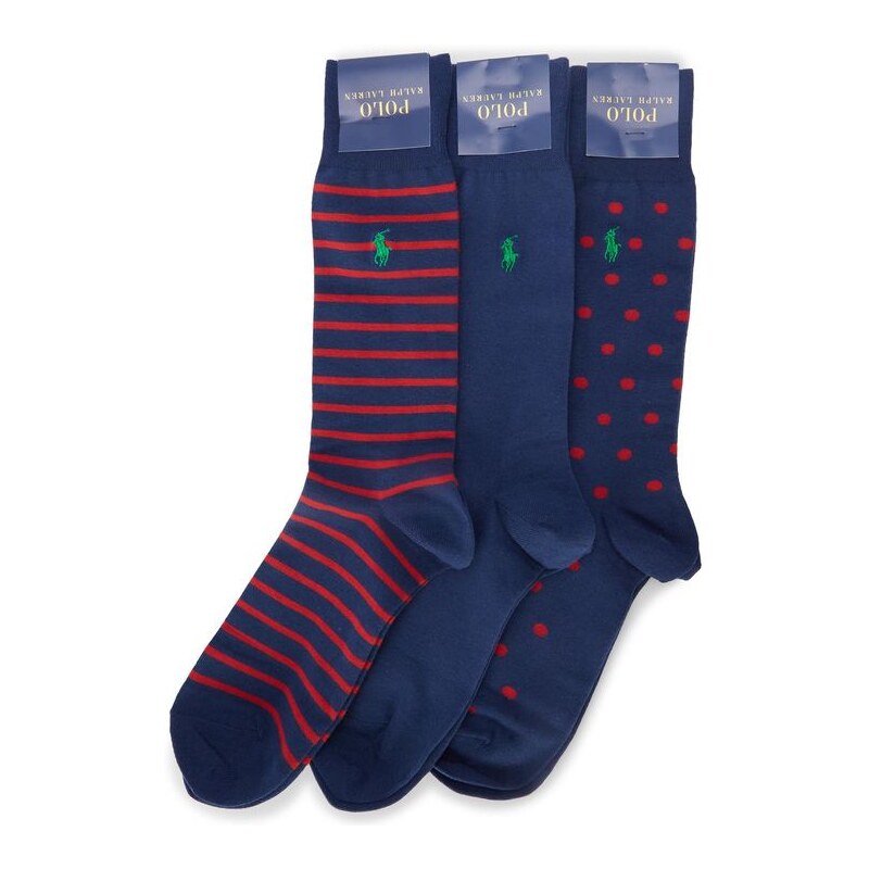 POLO Ralph Lauren Dreierpack gepunktete und gestreifte Socken in Blau und Rot