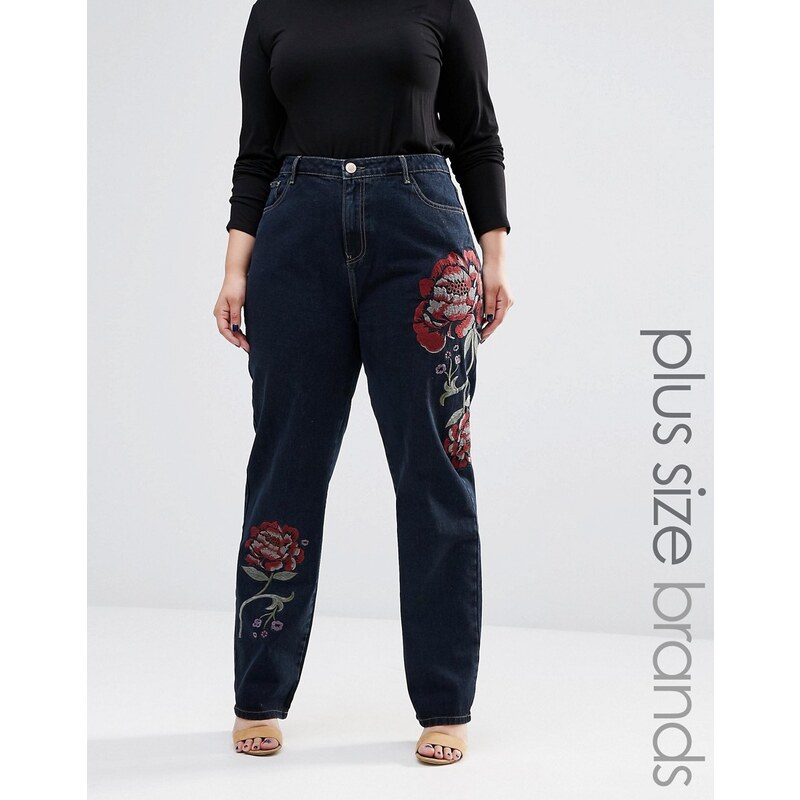 Alice & You - Skinny-Jeans mit Oversize-Rosen-Stickerei - Marineblau