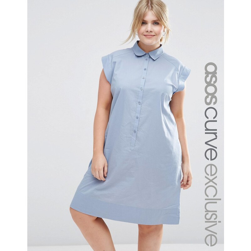 ASOS CURVE - Legeres Hemdkleid aus Baumwolle - Blau