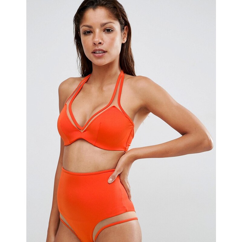 ASOS FULLER BUST - Mix-and-Match - Bikini-Oberteil mit verstecktem Bügel und Netz-Einsätzen, in DD-G - Orange
