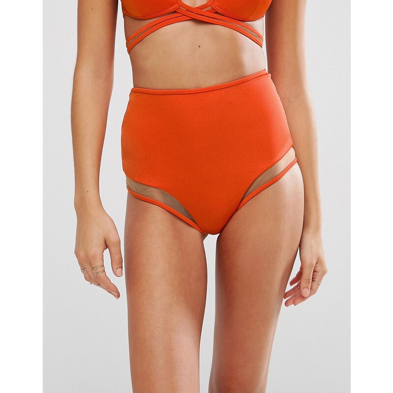 ASOS - Mix-and-Match - Bikinihose mit hohem Bund und Netzeinsatz - Orange