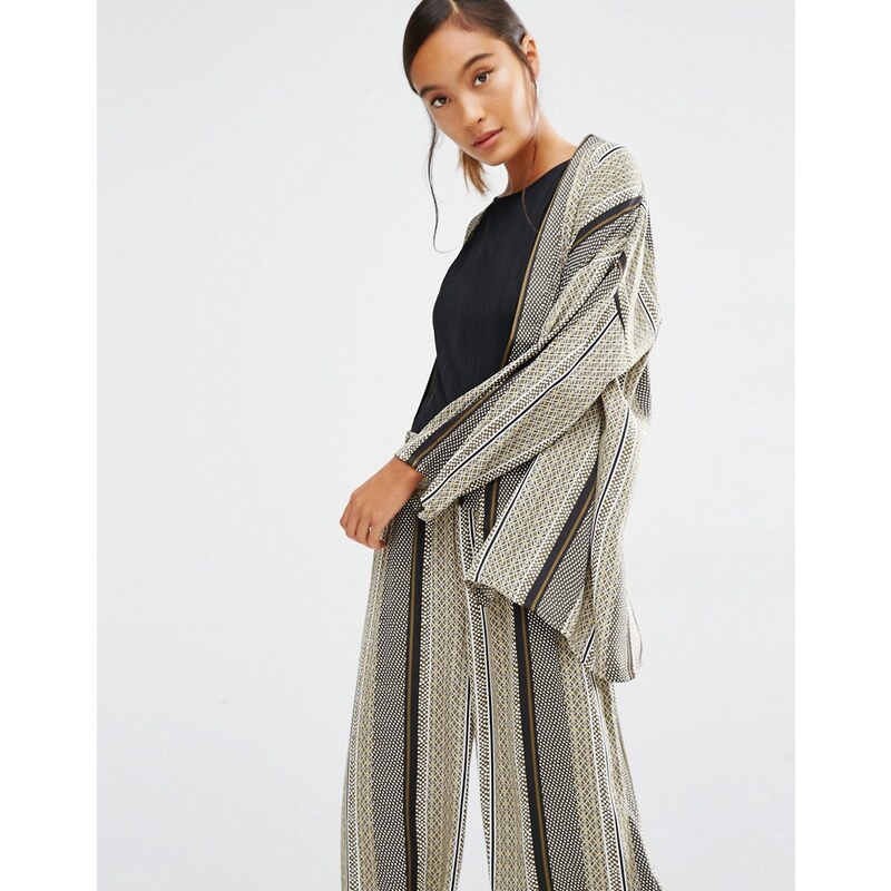 First & I - Kimono-Jacke mit Print - Grün
