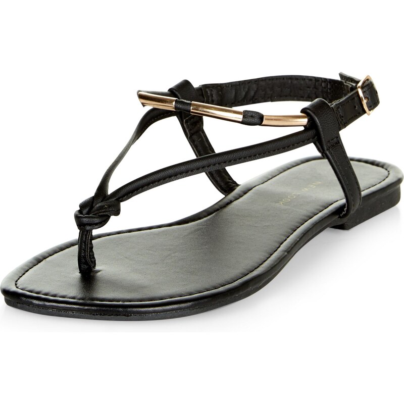 New Look Schwarze Sandalen in weiter Passform mit Metall- und Knotenverzierung