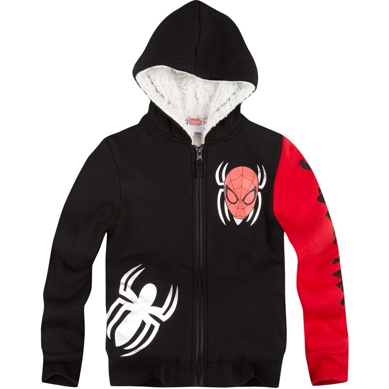 Spiderman Sweatjacke mit Teddyfutter schwarz in Größe 104 für Jungen aus 60 % Baumwolle 40 % Polyester