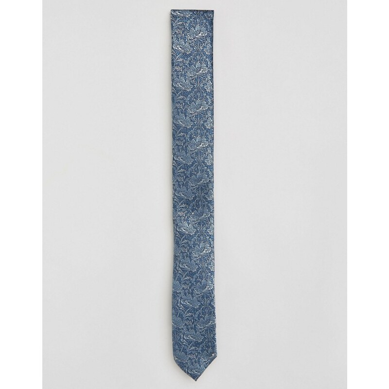 ASOS - Schmale, blaue Krawatte mit geblümtem Jacquarddesign - Blau