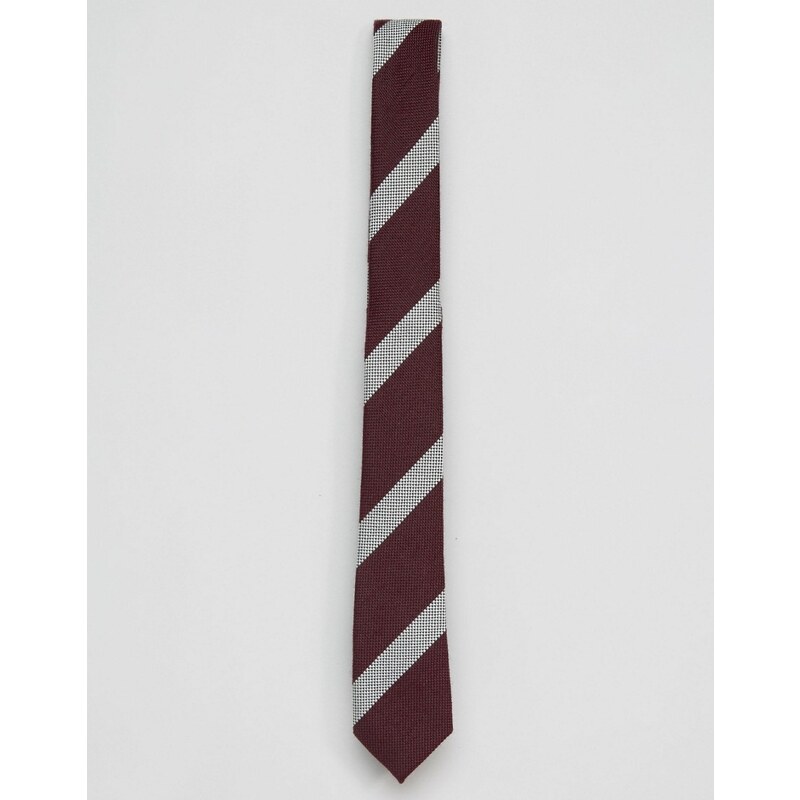 ASOS - Schmale, burgunderrote Krawatte aus Wollmischung mit Streifen - Rot